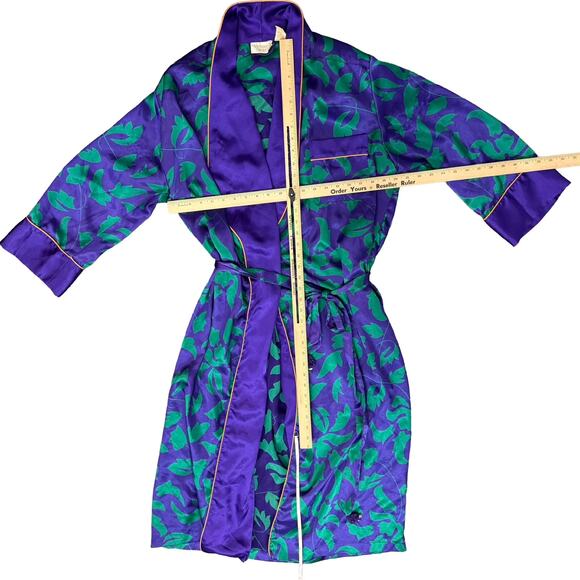 Vintage Victoria's Secret Gold Label Green Purple Satin Wrap Robe size S / M - Picture 3 of 16